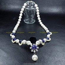 珍珠林~8m/m珍珠搭配藍石梯鑽項鍊~南洋硨磲貝珍珠與南美石#769+2