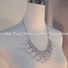 Little Ting Store:婚禮宴會適用新娘秘書 白底方塊爪鑽流蘇珍珠水鑽排鑽綴飾鎖骨鍊短項鍊