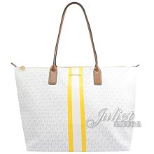 【茱麗葉精品】全新精品 MICHAEL KORS 專櫃款 TRAVEL 經典MK印花條紋PVC托特包.白 現貨