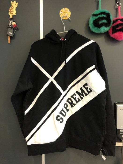 Supreme - 與吳亦凡同款- Diagonal Hooded Sweatshirt-M號-黑色