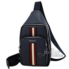 【茱麗葉精品】【全新商品】BALLY 6307874 HARREY 金屬LOGO牛皮織帶拼接單肩後背/胸口包.深藍 現貨