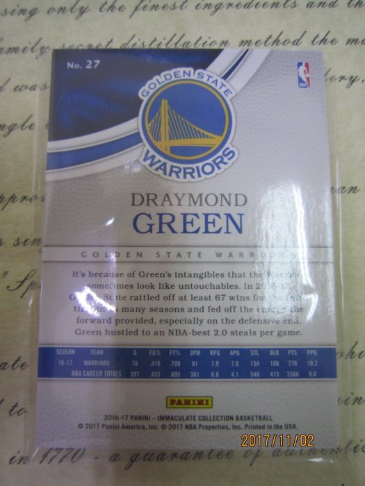 新賣家~16/17~Draymond Green~IMMACULATE~厚版~超低限量/25~120 1元起標