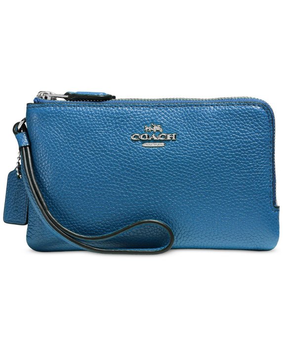 Coco小舖 COACH 54813 Double corner zip wristlet   寶石藍色雙拉鍊手拿包