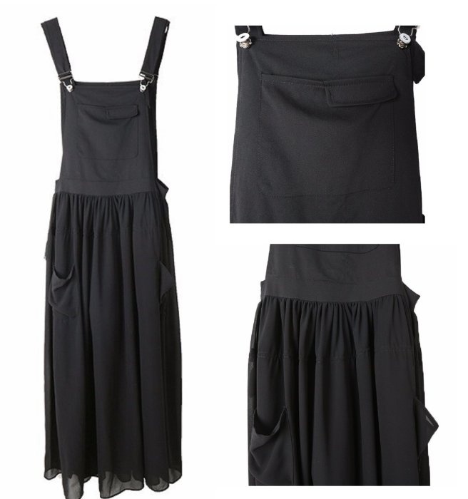 【QINA精品】歐洲站夏季新款設計款時尚黑色拼接雪紡長款背帶連衣裙連身裙吊帶裙