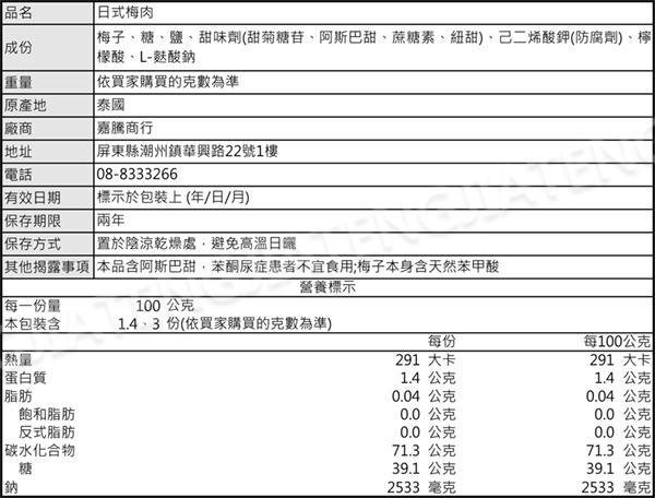 【吉嘉食品】日式梅肉(無籽)單粒裝 140公克 300公克,產地泰國,梅乾