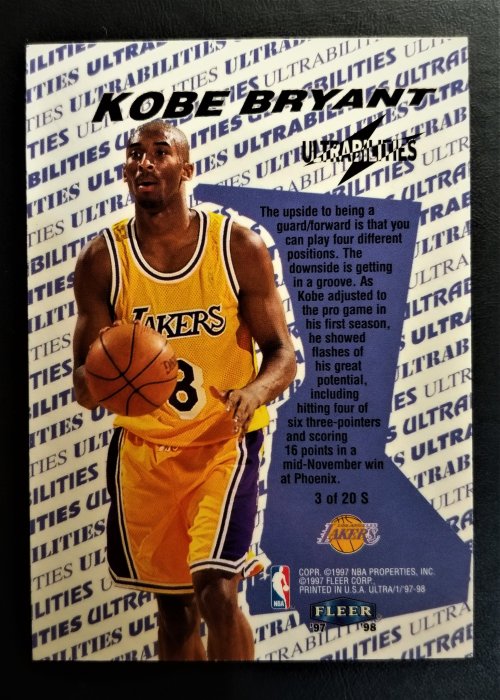 Kobe Bryant 1997 Fleer Ultra Ultrabilities Starter 3 of 20$