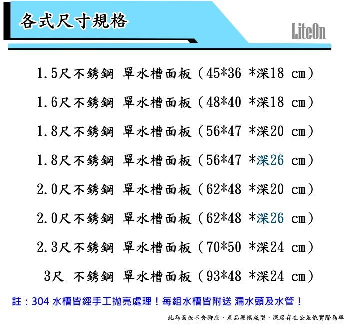 光寶居家 1.6尺 48cm 40cm 304不鏽鋼單水槽面板 崁入面板 儲水槽 白鐵 水泥池 洗手台 不銹鋼 甲M