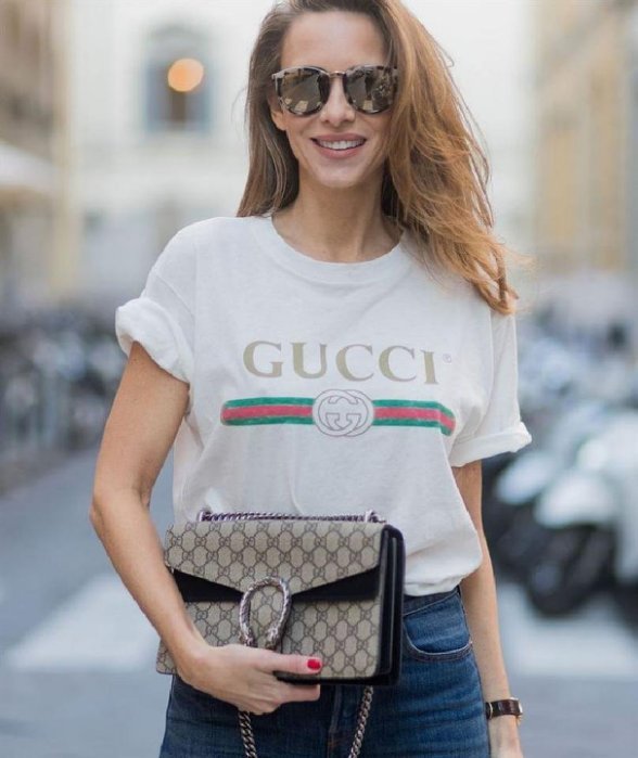 Gucci 米色 T-shirt 短袖T恤 皮帶 腰帶 古馳