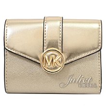 【茱麗葉精品】全新商品 MICHAEL KORS 專櫃商品 CARMEN 金屬MK LOGO三折零錢短夾.金 現貨