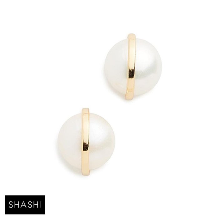 SHASHI 紐約品牌 Essential Pearl 優雅金圈 經典白珍珠耳環