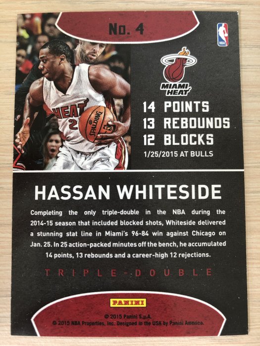 Hassan Whiteside #4 2015-16 Panini NBA Hoops Triple-Double