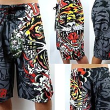 Ed Hardy 老虎 刺青 海灘褲 衝浪褲 灰黑 30-34腰