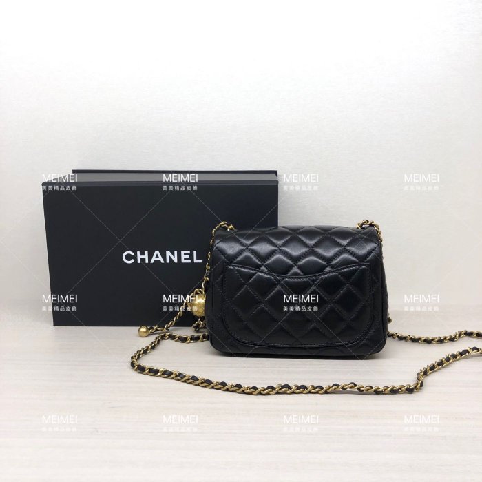 30年老店 預購 CHANEL Mini coco 17 方胖子 金球 口蓋包  黑 金鍊 AS1786