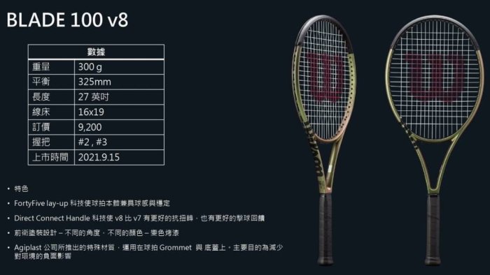 WILSON威爾森】BLADE 100 V8 網球拍(不含線) WR079511U2 | Yahoo奇摩拍賣