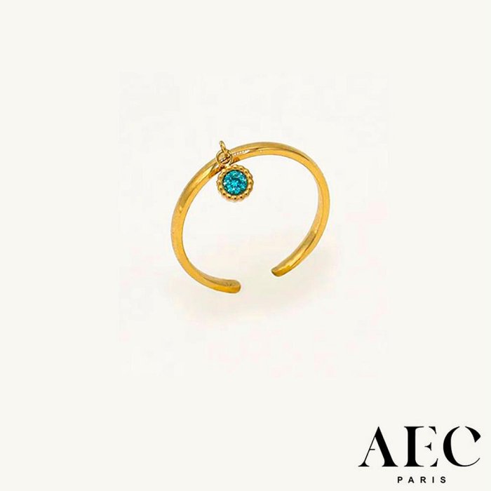 AEC PARIS 巴黎品牌 圓形切割藍鑽戒指 可調式金色戒指 THIN RING DIVYA