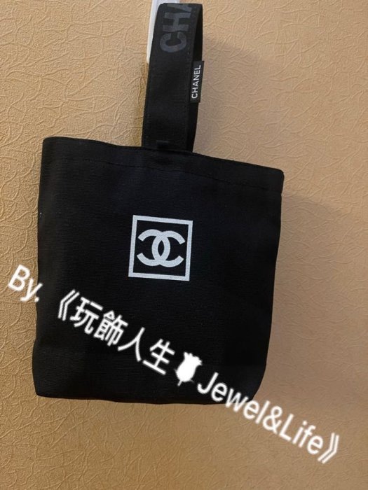 品牌VIP經典贈品MAKE UP系列💯 超美 雙C 小巧 超可愛 加厚帆布材質 Chanel 黑色字母LOGO 手提包 環保袋