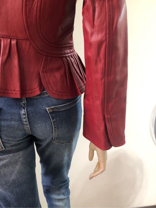 義大利專櫃【di marzia】 暗紅色西裝時尚皮衣外套~AJ衣飾hg