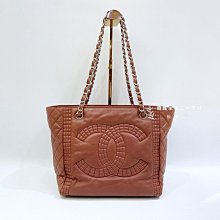 遠麗精品(板橋店) S3655 CHANEL 酒紅牛皮菱格銀鍊托特包A67174