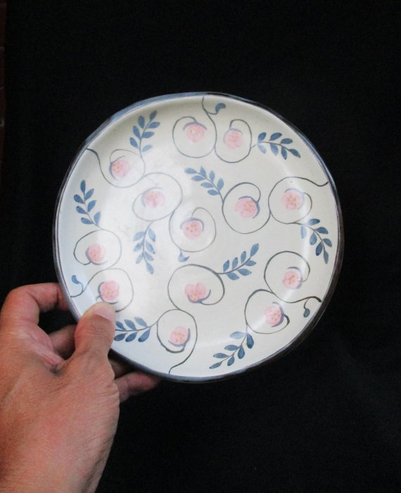 日本陶藝品手做陶器皿插畫風彩繪生活陶餐盤子碟子花卉【心生活美學】