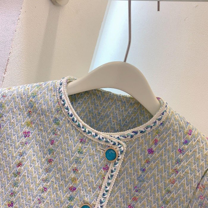 法式 ✖️高級藍編織短版小香外套