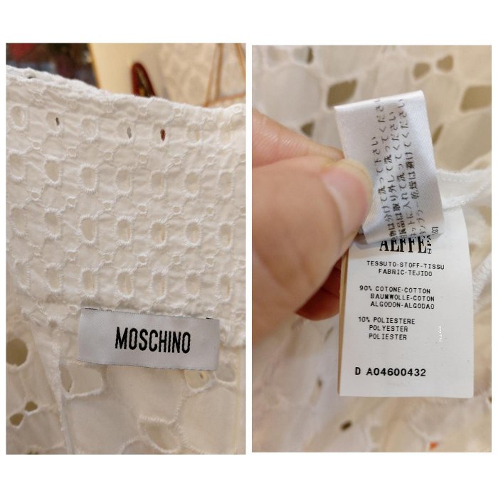 晶采臻品:MOSCHINO真品～白色棉質鏤空蕾絲洋裝~特價1980