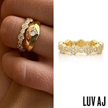 LUV AJ 好萊塢潮牌 蜂巢六角鑲鑽 古典金色戒指 HEX PAVE DISC RING