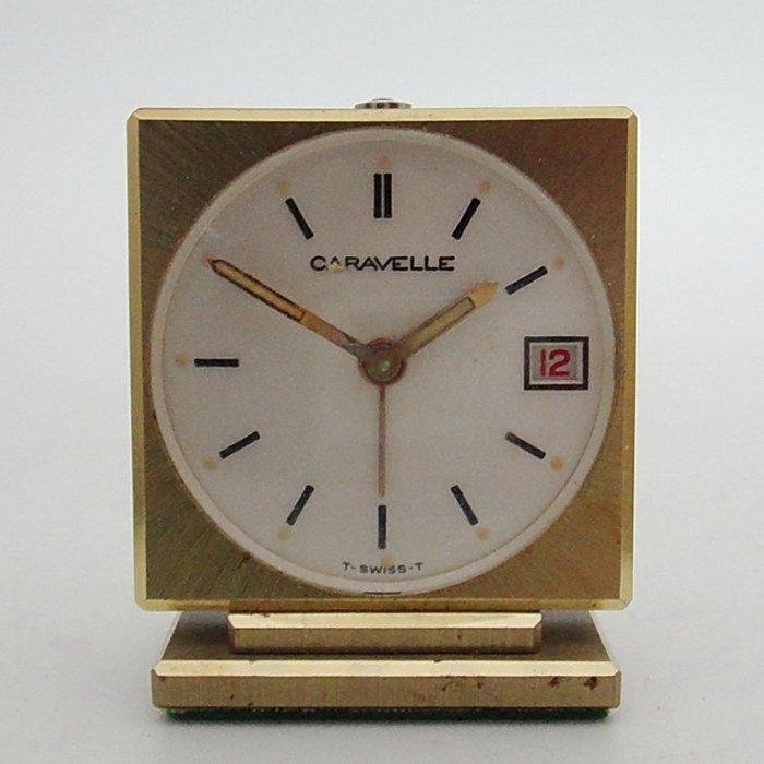 【timekeeper】  70年代瑞士製Caravelle方形七石機械鬧鐘(日期顯示)(盒裝品)-2(免運)