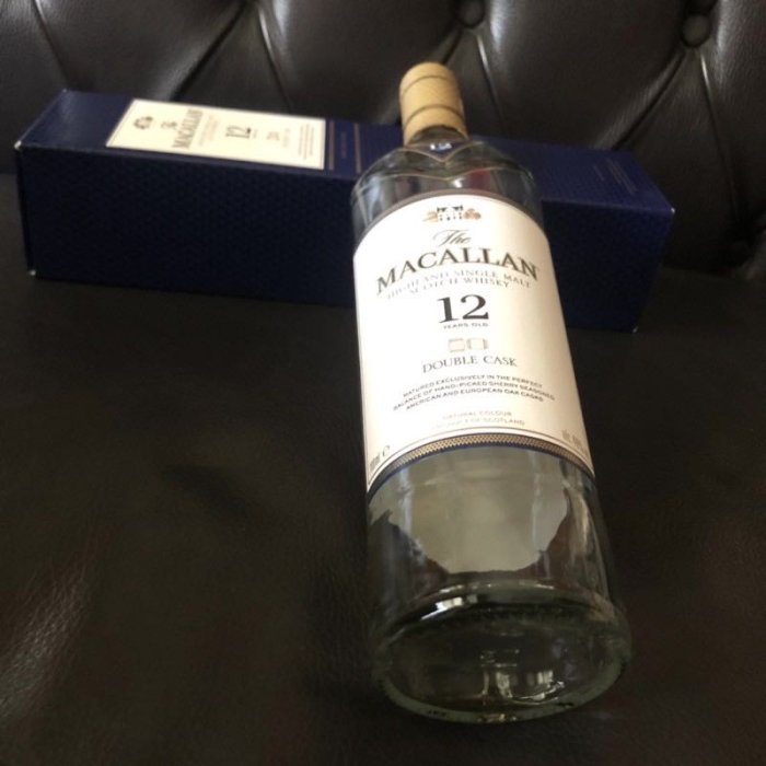 MACALLAN 麥卡倫12年威士忌空酒瓶(700ml)/多用途玻璃空瓶/空洋酒瓶/花器/容器～雪莉雙桶空瓶（附紙盒）