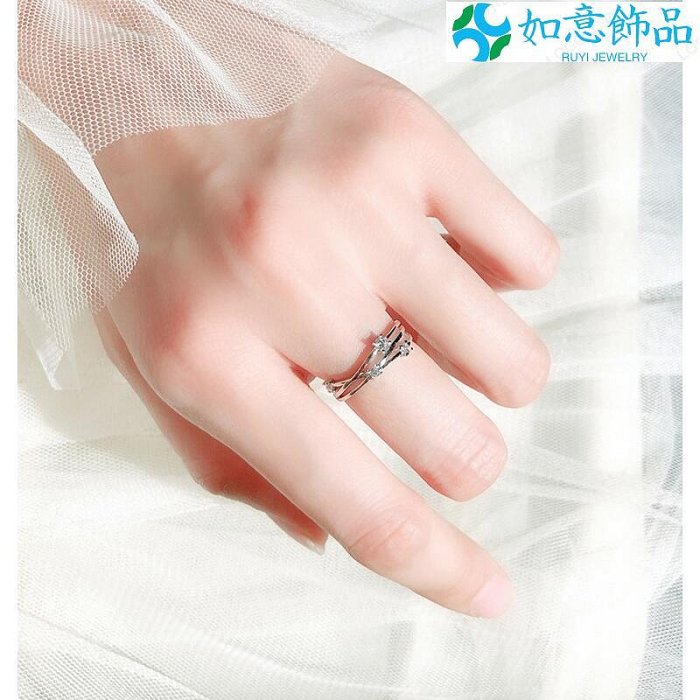 原創設計星星戒指女生韓國戒指開口可調式戒指尾戒925純銀戒指轉運戒指閨蜜造型戒指鋯石戒指食指戒-如意飾品