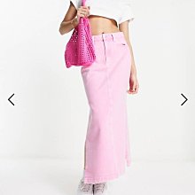 (嫻嫻屋) 英國ASOS-Stradivarius粉紅色牛仔中腰開叉長裙EC23