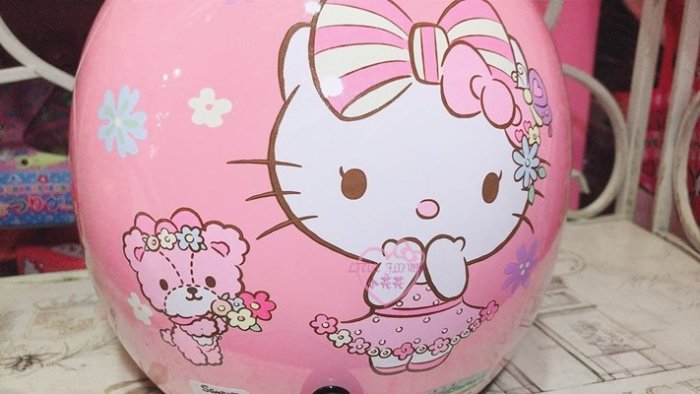 ♥小花花日本精品♥HelloKitty蝴蝶結玫粉色全罩式安全帽79702201