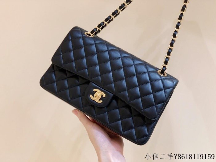 二手 Chanel香奈兒 CF25 Classic flap bag A01112黑色羊皮金扣