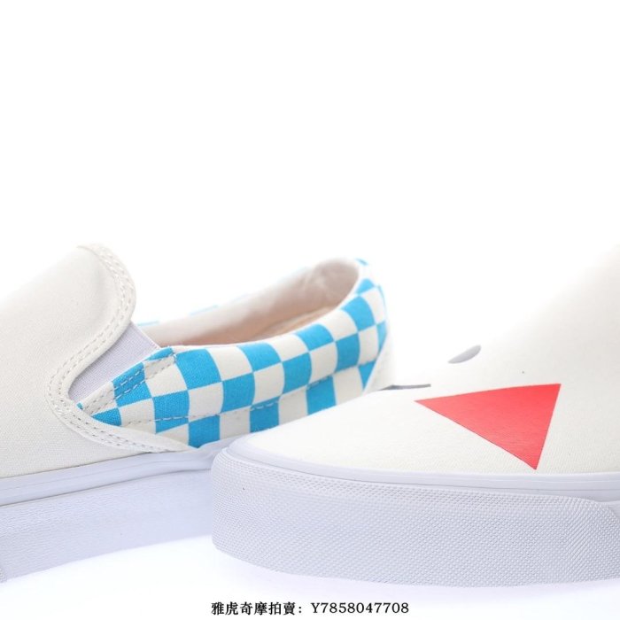 Vans Classic Slip-on“米白紅天藍棋盤格子”藝術一腳蹬懶人鞋滑板鞋　VN000XG88MY　男女鞋