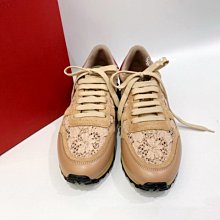 遠麗精品(板橋店) Y0784 Valentino 粉色蕾絲拚麂皮球鞋