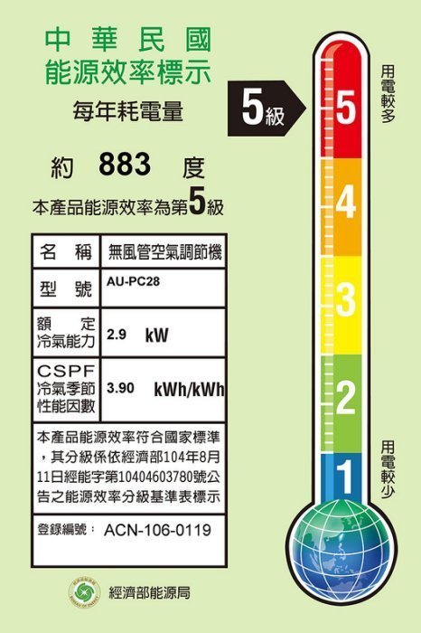 SAMPO 聲寶 AM-PC28/AU-PC28 4-5坪 定頻一對一分離式冷氣