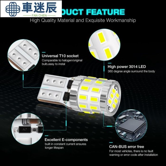 10x T10 W5W LED Canbus 燈泡 1681943014 SMD 汽車停車燈牌照燈間隙燈閱讀燈白色車迷辰