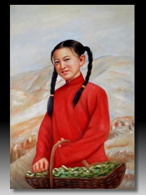 【 金王記拍寶網 】U1129  中國近代油畫名家  李自健款 手繪油畫一張 提籃少女~ 罕見稀少 藝術無價~