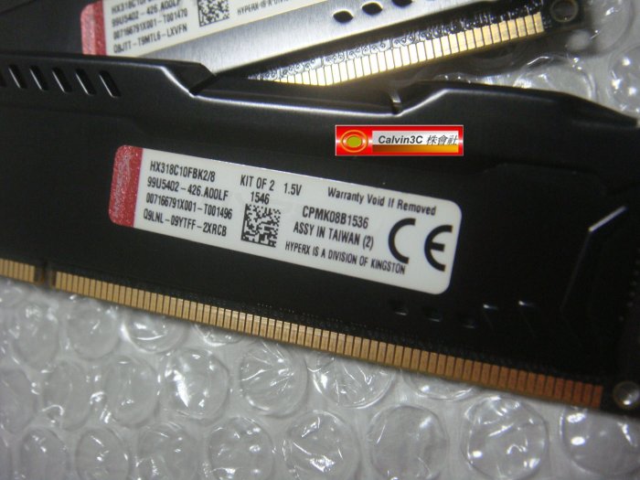 金士頓 HyperX FURY DDR3 1866 Kit 4GX2 8G HX318C10FBK2/8 單面超頻 終保 黑色