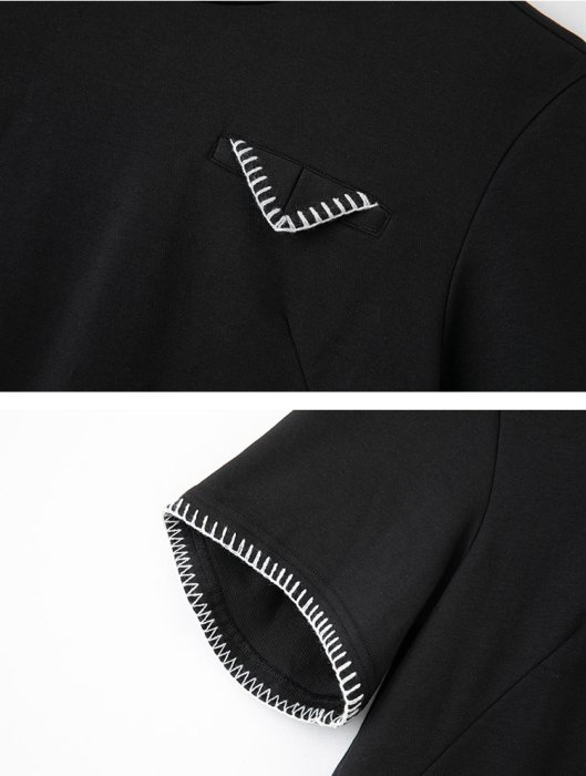 ►DR.DESIGN│DR33218-小眾暗黑風 明線設計 寬鬆 弧形 棉質 短袖 T-SHIRT