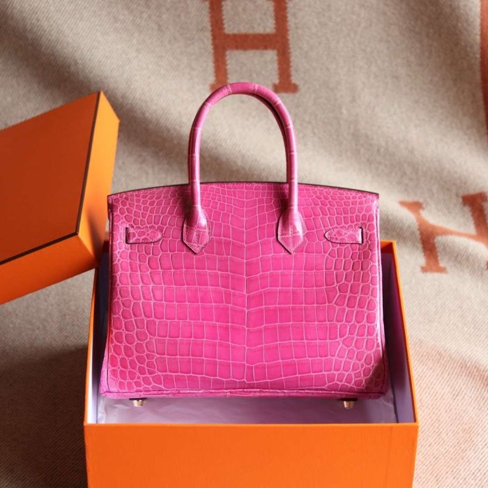 France Window 愛瑪仕 柏金包 Hermes Birkin E5糖果粉 兩點亮面鱷魚皮 金扣 30CM