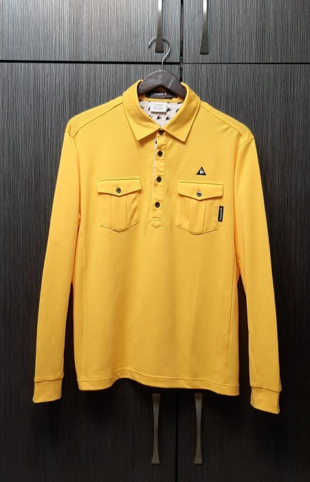 近全新正品Le coq sportif Golf高爾夫鵝黃色雙口袋排汗長袖Polo