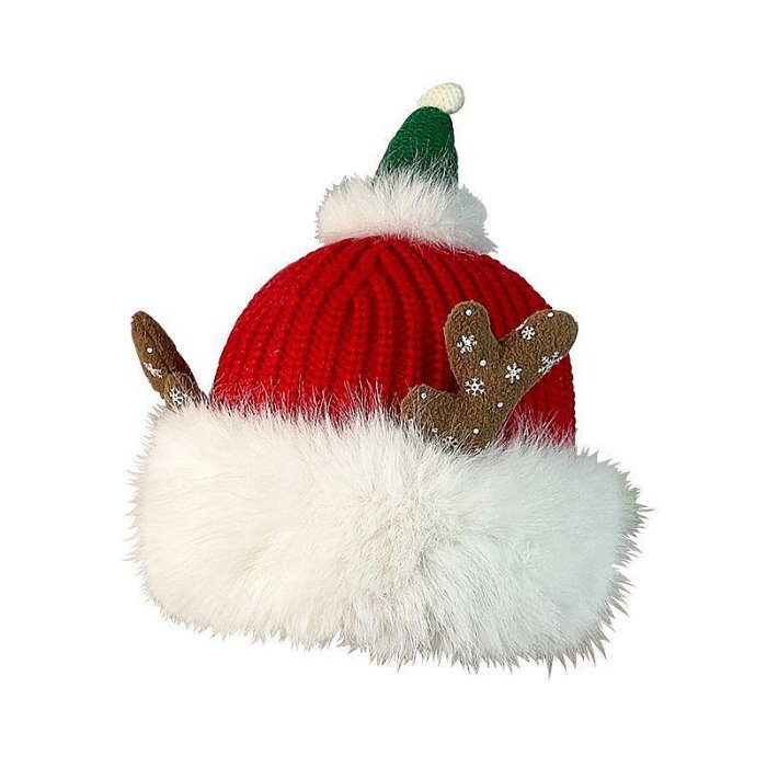 【綫帽】【韓版】【秋冬氛圍】毛絨 毛線帽 保暖 針織 鉤針 聖誕禮物可愛鹿角紅色毛綫帽子女鞦鼕季毛絨護耳帽學生保暖針織帽