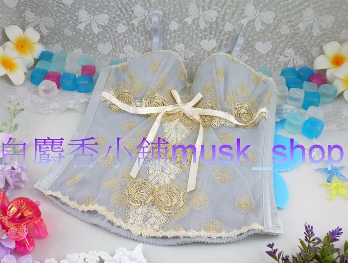 尺寸34D=75D-灰色金黃薔薇蒲公英刺繡蕾絲晶鑽馬甲-SB6846＊白麝香小舖＊全新華歌爾Salute莎露內衣