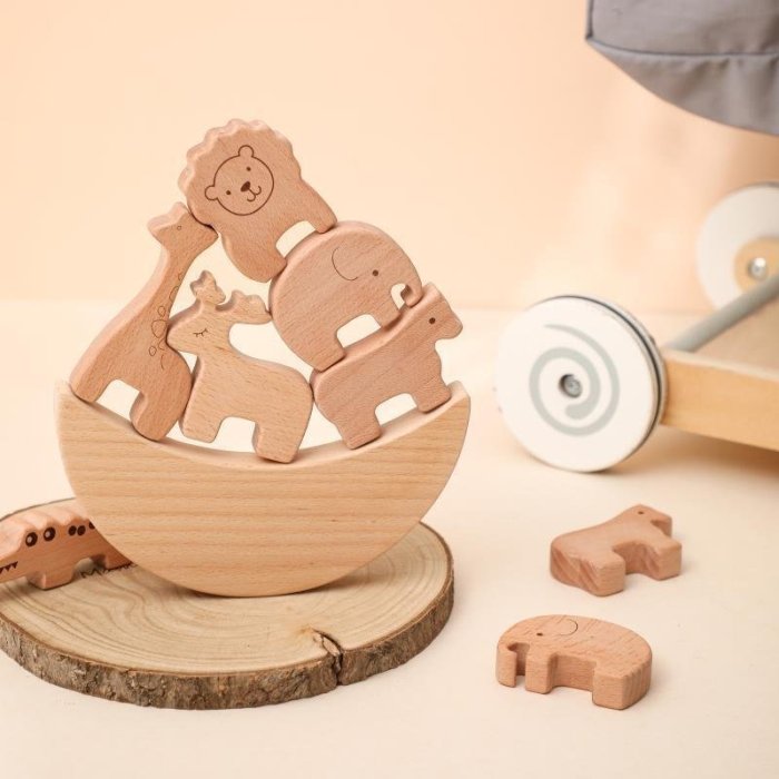 動物船疊疊樂木制智力桌游兒童平衡力積木益智早教玩具堆堆樂木塊 #積木玩具