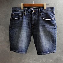 CA 美國休閒品牌 GAP 藍色仿舊刷紋 合身版 彈性牛仔短褲 34腰 一元起標無底價Q595