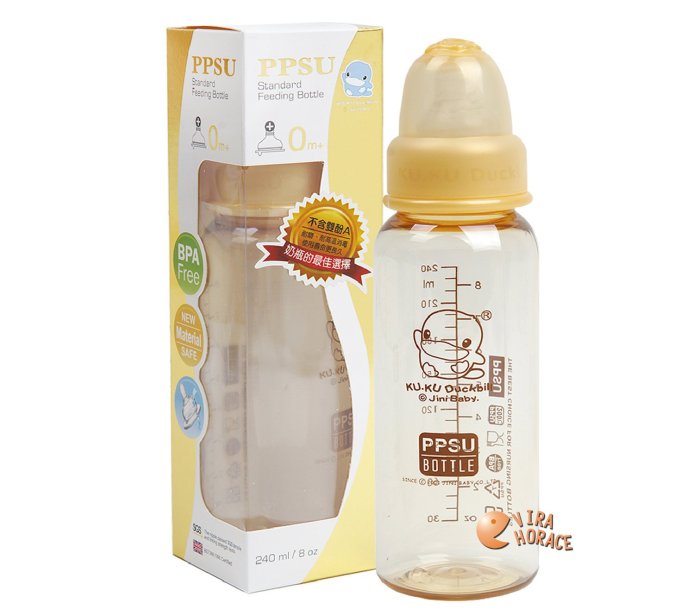 KU.KU 酷咕鴨標準口徑PPSU奶瓶240ML KU-5832，搭配新一代防脹氣母乳型矽膠奶嘴