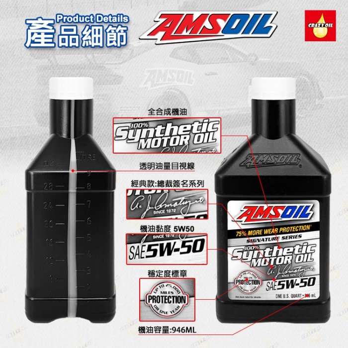 美國 AMSOIL安索  經典版 5W50 全合成機油☆瘋油網☆