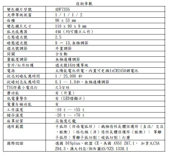 威帽+ WELDMASK+ 新品735S自動變色焊接面罩/變光電焊，超明亮Din2.5 亮態遮光度，大視窗，氩焊，焊機