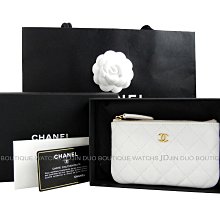 金鐸精品~C710 CHANEL 香奈兒 白色牛皮荔枝紋一字拉鍊零錢夾 全新展示品