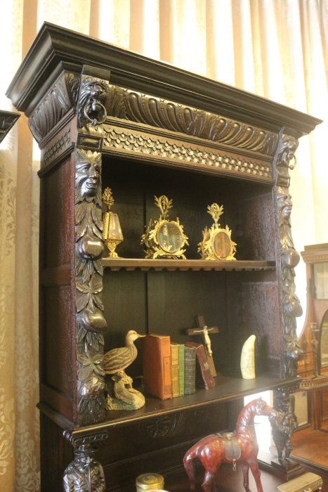 【家與收藏】特價極品稀有珍藏歐洲百年古董法國19世紀古典精緻手工雕刻高邊櫃/置物櫃